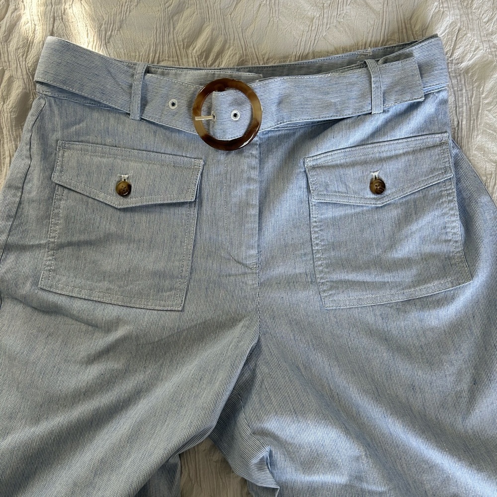 NWT Loft Tall Belted Pants Blue White Stripe